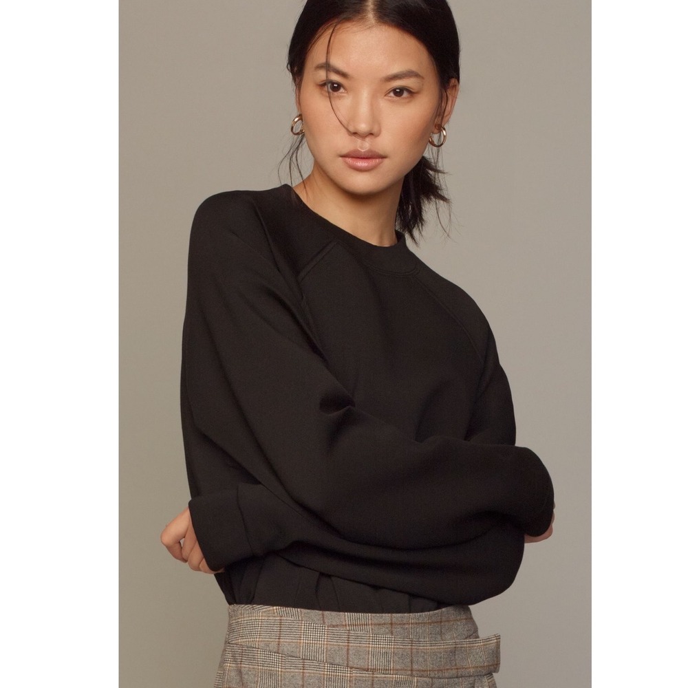 Maeve Anthropologie Black Sweatshirt Bodysuit Raglan Sleeve Crew Neck NWT L